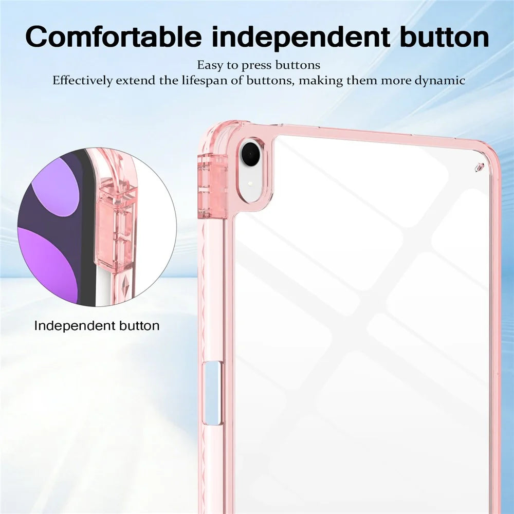 For iPad (2025)  /  10.9 (2022) Case TPU + Acrylic Clear Back Ultra Thin Tablet Cover with Pen Slot - Light Pink - 4