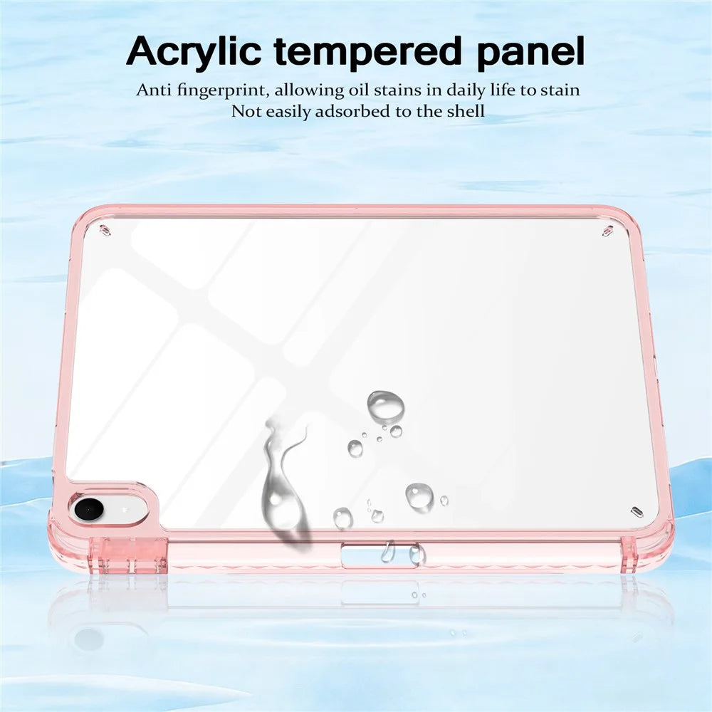 For iPad (2025)  /  10.9 (2022) Case TPU + Acrylic Clear Back Ultra Thin Tablet Cover with Pen Slot - Light Pink - 5