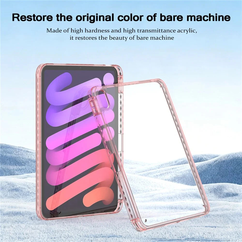 For iPad (2025)  /  10.9 (2022) Case TPU + Acrylic Clear Back Ultra Thin Tablet Cover with Pen Slot - Light Pink - 7