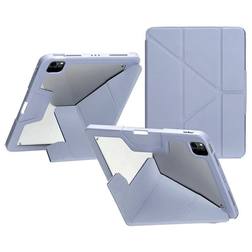 Origami Stand Tablet Case for iPad Air 11 (2026) / (2025) / (2024) / Air (2022) / (2020) / iPad Pro 11 (2022) / (2021) / (2020) / (2018) Leather + TPU + Clear Acrylic Cover with Pen Slot - Light Purple - 1