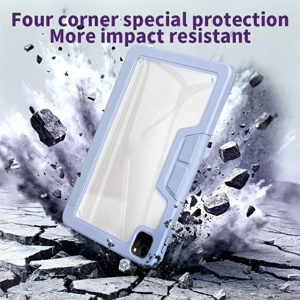 Origami Stand Tablet Case for iPad Air 11 (2026) / (2025) / (2024) / Air (2022) / (2020) / iPad Pro 11 (2022) / (2021) / (2020) / (2018) Leather + TPU + Clear Acrylic Cover with Pen Slot - Light Purple - 3