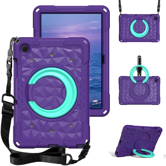 For Samsung Galaxy Tab A11+  /  A9+ Case Hand Grip Kickstand Geometric Pattern PC + EVA Tablet Cover with Shoulder Strap - Purple  /  Mint Green - 1