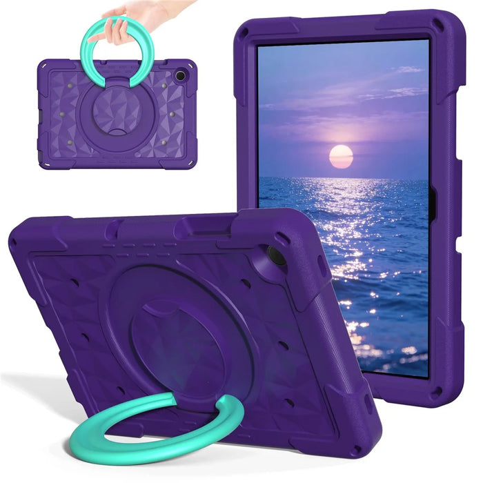 For Samsung Galaxy Tab A11+  /  A9+ Case Hand Grip Kickstand Geometric Pattern PC + EVA Tablet Cover with Shoulder Strap - Purple  /  Mint Green - 2