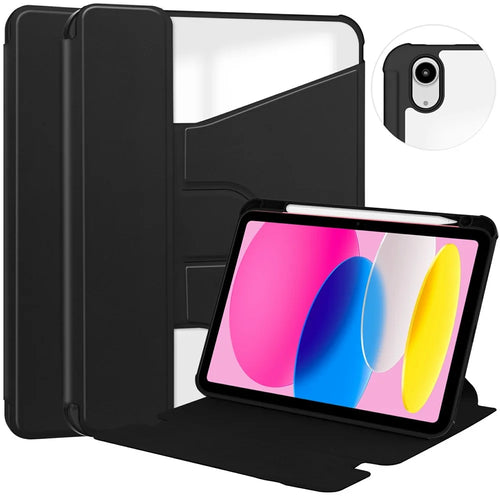 For iPad (2025)  /  10.9 (2022) Case 360 Degree Rotary Stand PU Leather + Acrylic Tablet Cover (Without Keyboard) - Black - 1