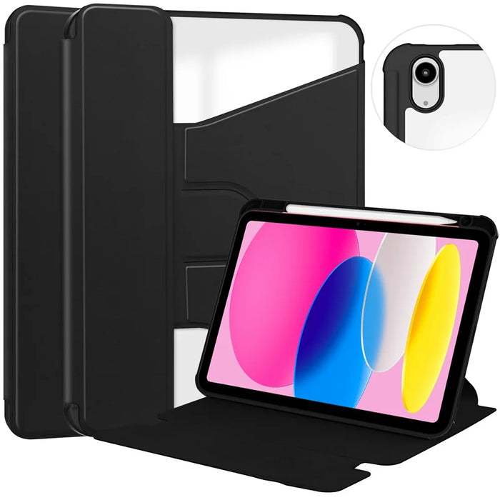 For iPad (2025)  /  10.9 (2022) Case 360 Degree Rotary Stand PU Leather + Acrylic Tablet Cover (Without Keyboard) - Black - 1