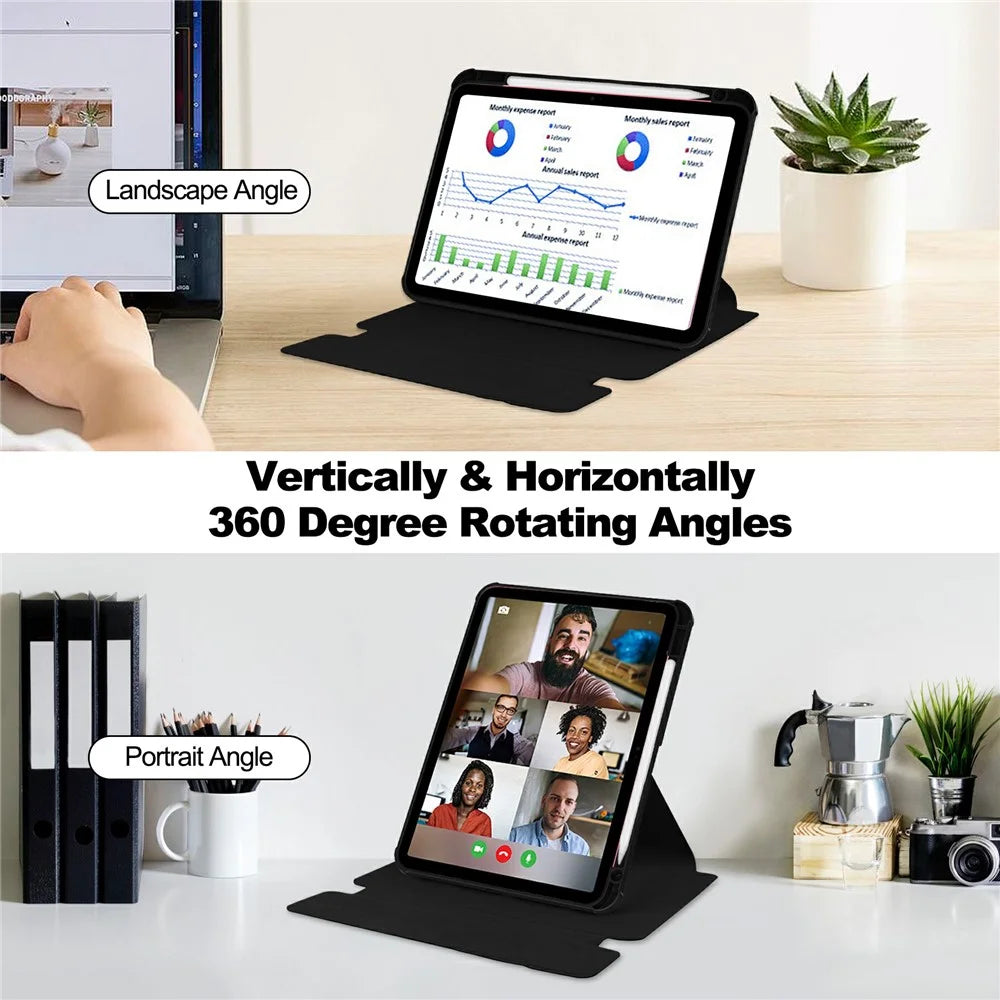 For iPad (2025)  /  10.9 (2022) Case 360 Degree Rotary Stand PU Leather + Acrylic Tablet Cover (Without Keyboard) - Black - 2