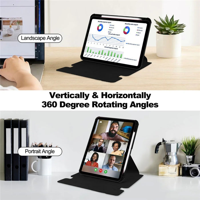 For iPad (2025)  /  10.9 (2022) Case 360 Degree Rotary Stand PU Leather + Acrylic Tablet Cover (Without Keyboard) - Black - 2