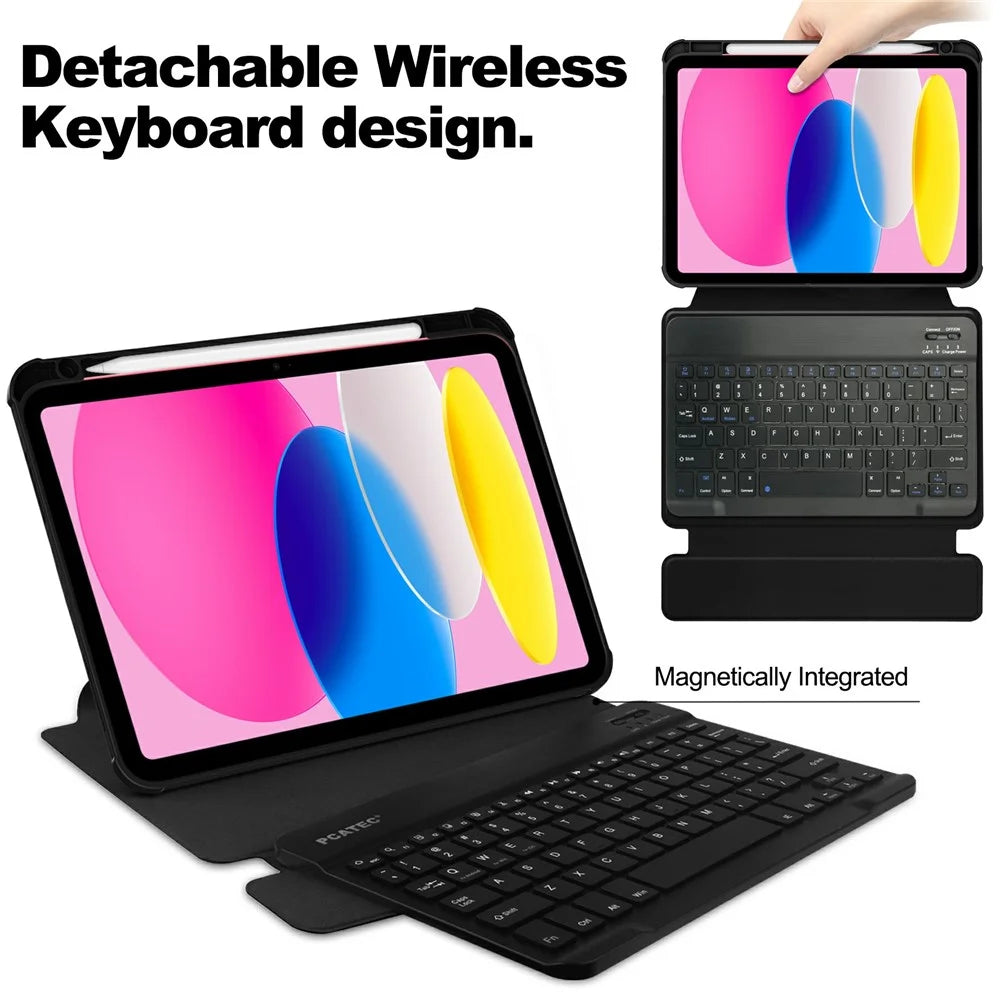For iPad (2025)  /  10.9 (2022) Case 360-Degree Rotary Stand PU Leather + Acrylic Tablet Cover (With Keyboard) - Black - 3