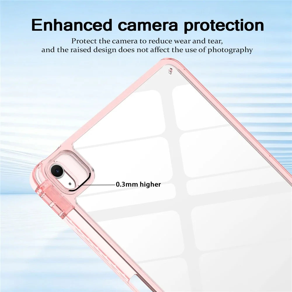 Tablet Case For iPad Air 11 (2026) / (2025) / (2024) / Air (2022) / (2020) / Pro 11 (2022) / (2021) / (2020) / (2018) TPU + Acrylic Clear Back Ultra Thin Cover with Pen Slot - Light Pink - 2