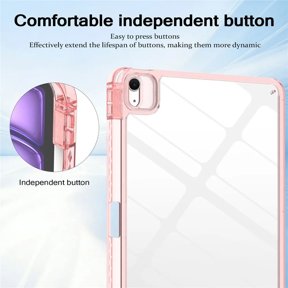 Tablet Case For iPad Air 11 (2026) / (2025) / (2024) / Air (2022) / (2020) / Pro 11 (2022) / (2021) / (2020) / (2018) TPU + Acrylic Clear Back Ultra Thin Cover with Pen Slot - Light Pink - 4