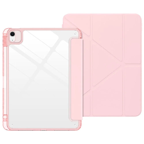 Tablet Case For iPad Air 11 (2026) / (2025) / (2024) / Air (2022) / (2020) / Pro 11 (2022) / (2021) / (2020) / (2018) Magnetic Closure Origami Stand Transparent Leather + TPU + Clear Acrylic Back Cover - Light Pink - 1
