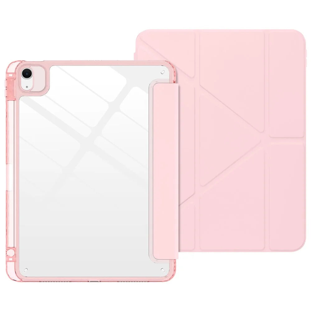 Tablet Case For iPad Air 11 (2026) / (2025) / (2024) / Air (2022) / (2020) / Pro 11 (2022) / (2021) / (2020) / (2018) Magnetic Closure Origami Stand Transparent Leather + TPU + Clear Acrylic Back Cover - Light Pink - 1