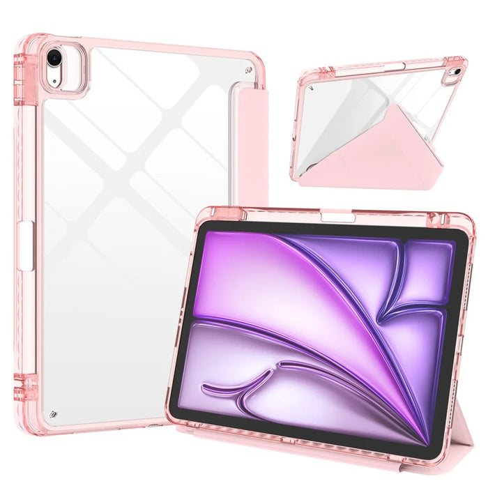 Tablet Case For iPad Air 11 (2026) / (2025) / (2024) / Air (2022) / (2020) / Pro 11 (2022) / (2021) / (2020) / (2018) Magnetic Closure Origami Stand Transparent Leather + TPU + Clear Acrylic Back Cover - Light Pink - 2