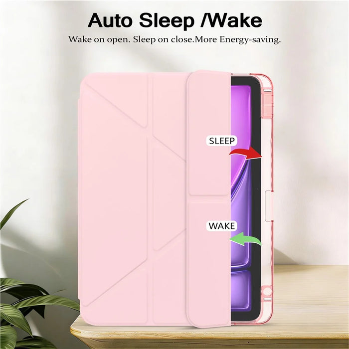 Tablet Case For iPad Air 11 (2026) / (2025) / (2024) / Air (2022) / (2020) / Pro 11 (2022) / (2021) / (2020) / (2018) Magnetic Closure Origami Stand Transparent Leather + TPU + Clear Acrylic Back Cover - Light Pink - 3