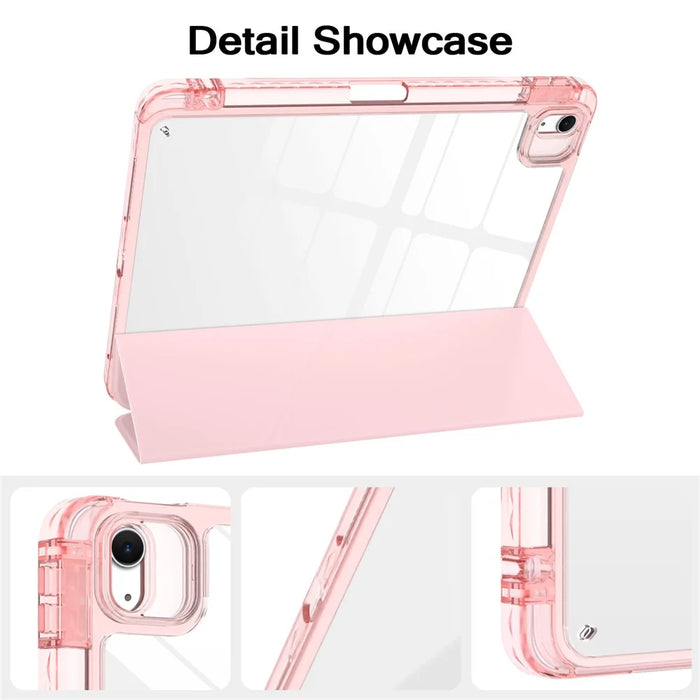 Tablet Case For iPad Air 11 (2026) / (2025) / (2024) / Air (2022) / (2020) / Pro 11 (2022) / (2021) / (2020) / (2018) Magnetic Closure Origami Stand Transparent Leather + TPU + Clear Acrylic Back Cover - Light Pink - 4