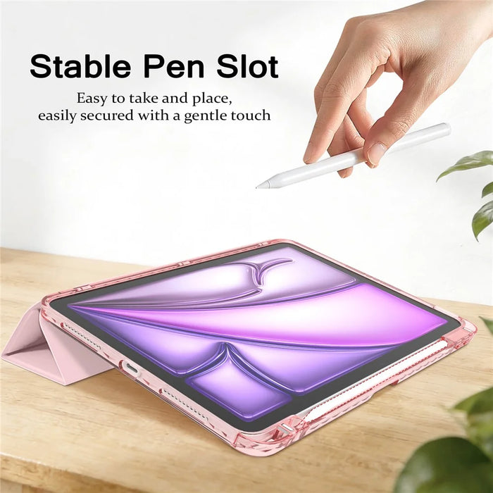 Tablet Case For iPad Air 11 (2026) / (2025) / (2024) / Air (2022) / (2020) / Pro 11 (2022) / (2021) / (2020) / (2018) Magnetic Closure Origami Stand Transparent Leather + TPU + Clear Acrylic Back Cover - Light Pink - 6
