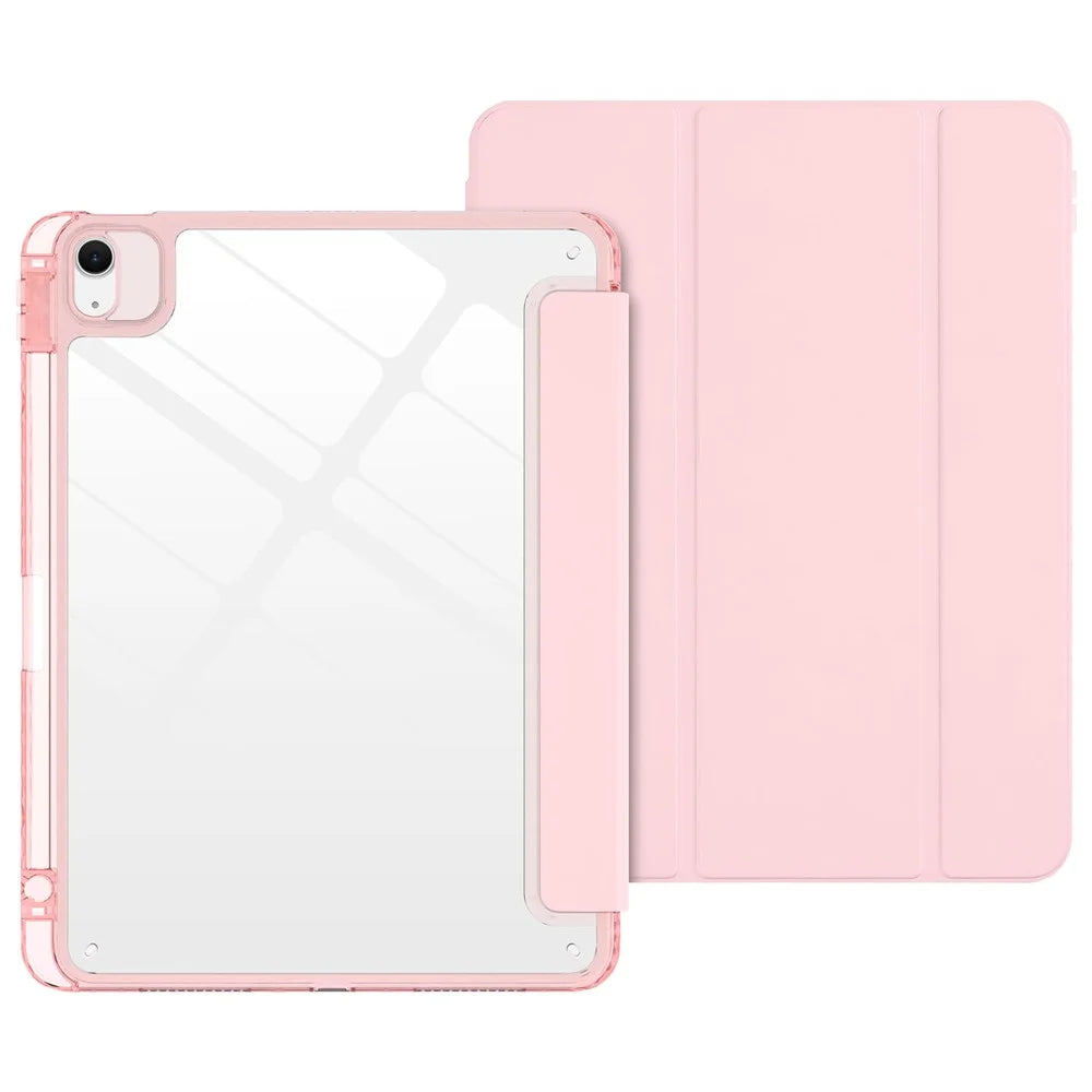 Tri-Fold Stand Case for iPad Air 11 (2026) / (2025) / (2024) / Air (2022) / (2020) / Pro 11 (2022) / (2021) / (2020) / (2018) PU + TPU + Clear Acrylic Back Tablet Cover Magnetic Closure - Light Pink - 1