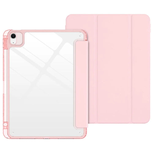 Tri-Fold Stand Case for iPad Air 11 (2026) / (2025) / (2024) / Air (2022) / (2020) / Pro 11 (2022) / (2021) / (2020) / (2018) PU + TPU + Clear Acrylic Back Tablet Cover Magnetic Closure - Light Pink - 1