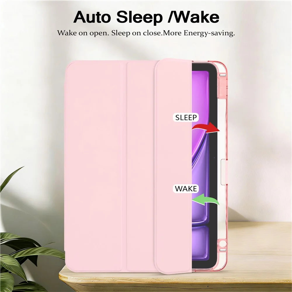 Tri-Fold Stand Case for iPad Air 11 (2026) / (2025) / (2024) / Air (2022) / (2020) / Pro 11 (2022) / (2021) / (2020) / (2018) PU + TPU + Clear Acrylic Back Tablet Cover Magnetic Closure - Light Pink - 3