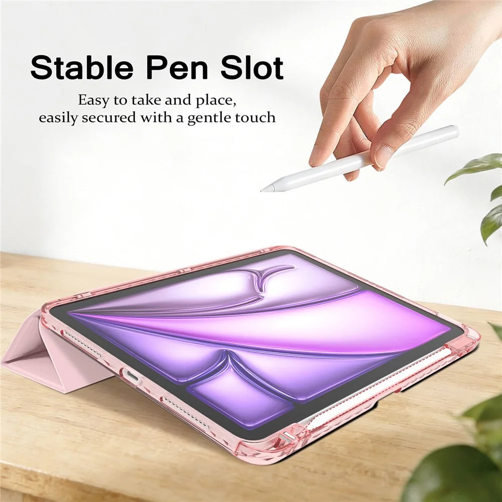 Tri-Fold Stand Case for iPad Air 11 (2026) / (2025) / (2024) / Air (2022) / (2020) / Pro 11 (2022) / (2021) / (2020) / (2018) PU + TPU + Clear Acrylic Back Tablet Cover Magnetic Closure - Light Pink - 6
