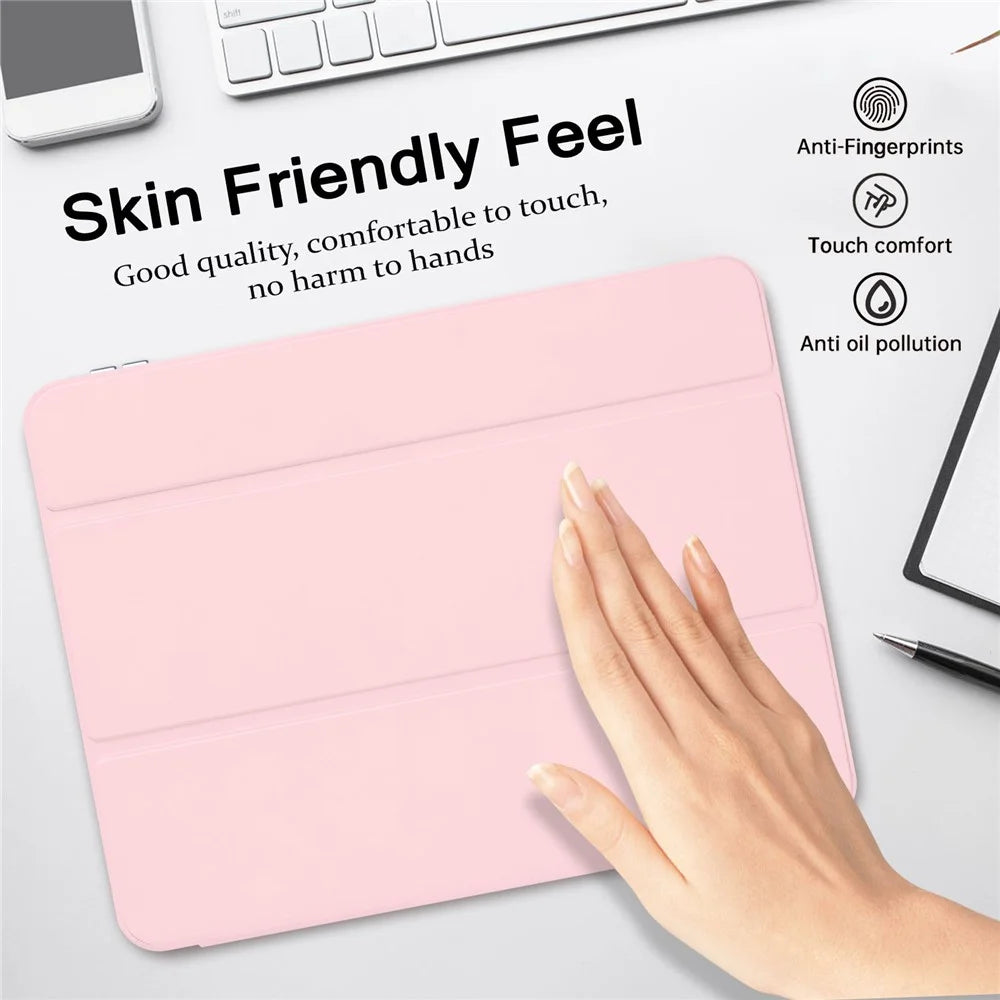 Tri-Fold Stand Case for iPad Air 11 (2026) / (2025) / (2024) / Air (2022) / (2020) / Pro 11 (2022) / (2021) / (2020) / (2018) PU + TPU + Clear Acrylic Back Tablet Cover Magnetic Closure - Light Pink - 7