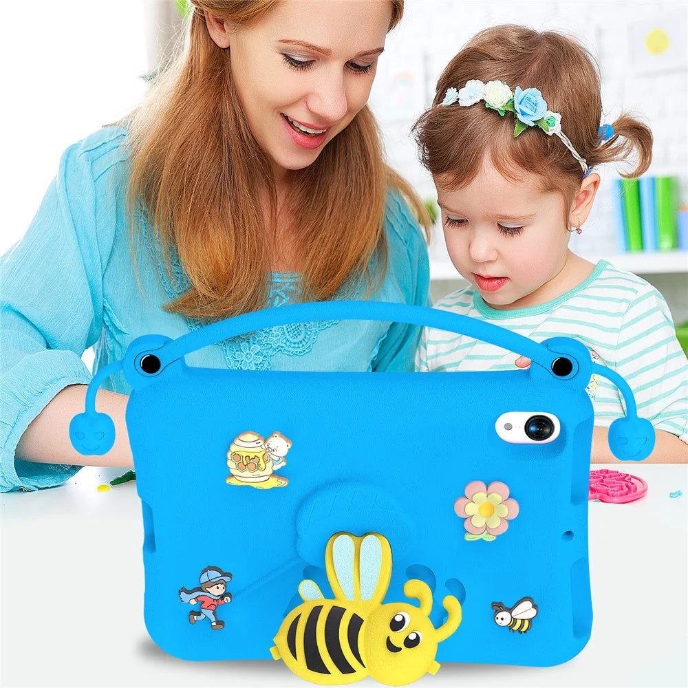 For iPad mini (2024)  /  (2021) EVA Case Bee Style Kickstand Tablet Cover with Carry Handle - Blue - 3