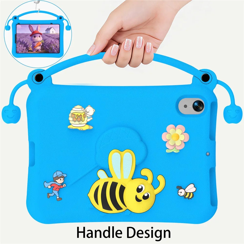 For iPad mini (2024)  /  (2021) EVA Case Bee Style Kickstand Tablet Cover with Carry Handle - Blue - 5