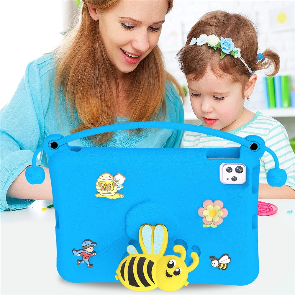 EVA Case For iPad (2025) / 10.9 (2022) / Pro 11 (2025) / (2024) / (2022) / (2021) / (2020) / (2018) / Air 11 (2026) / (2025) / (2024) / Air (2022) / (2020) Bee Style Kickstand Tablet Cover with Carry Handle - Blue - 3