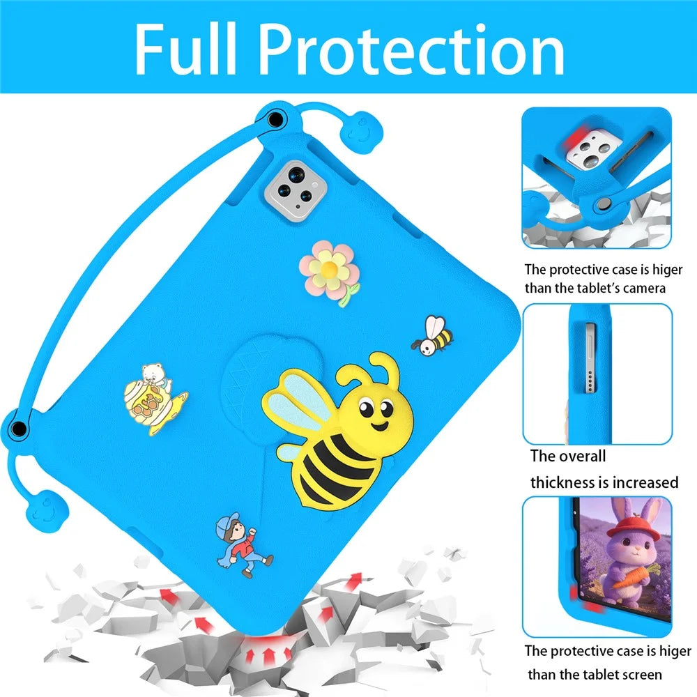 EVA Case For iPad (2025) / 10.9 (2022) / Pro 11 (2025) / (2024) / (2022) / (2021) / (2020) / (2018) / Air 11 (2026) / (2025) / (2024) / Air (2022) / (2020) Bee Style Kickstand Tablet Cover with Carry Handle - Blue - 4