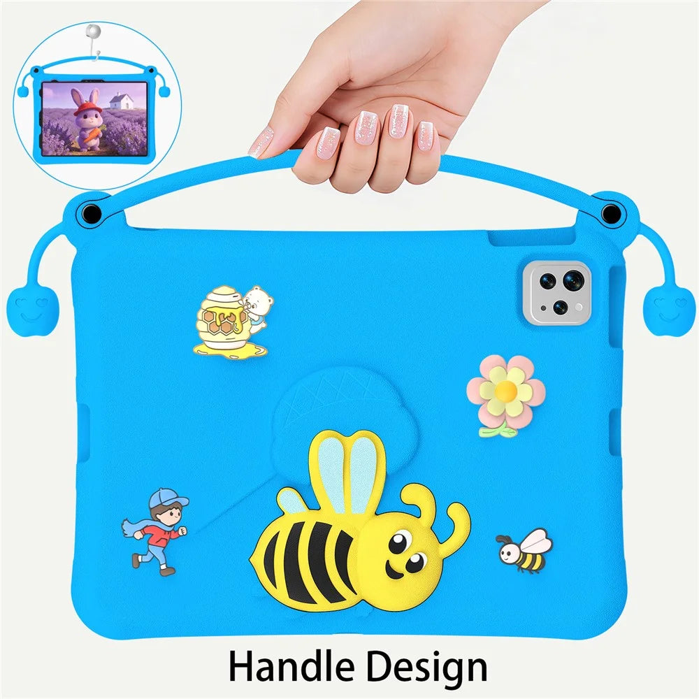 EVA Case For iPad (2025) / 10.9 (2022) / Pro 11 (2025) / (2024) / (2022) / (2021) / (2020) / (2018) / Air 11 (2026) / (2025) / (2024) / Air (2022) / (2020) Bee Style Kickstand Tablet Cover with Carry Handle - Blue - 5