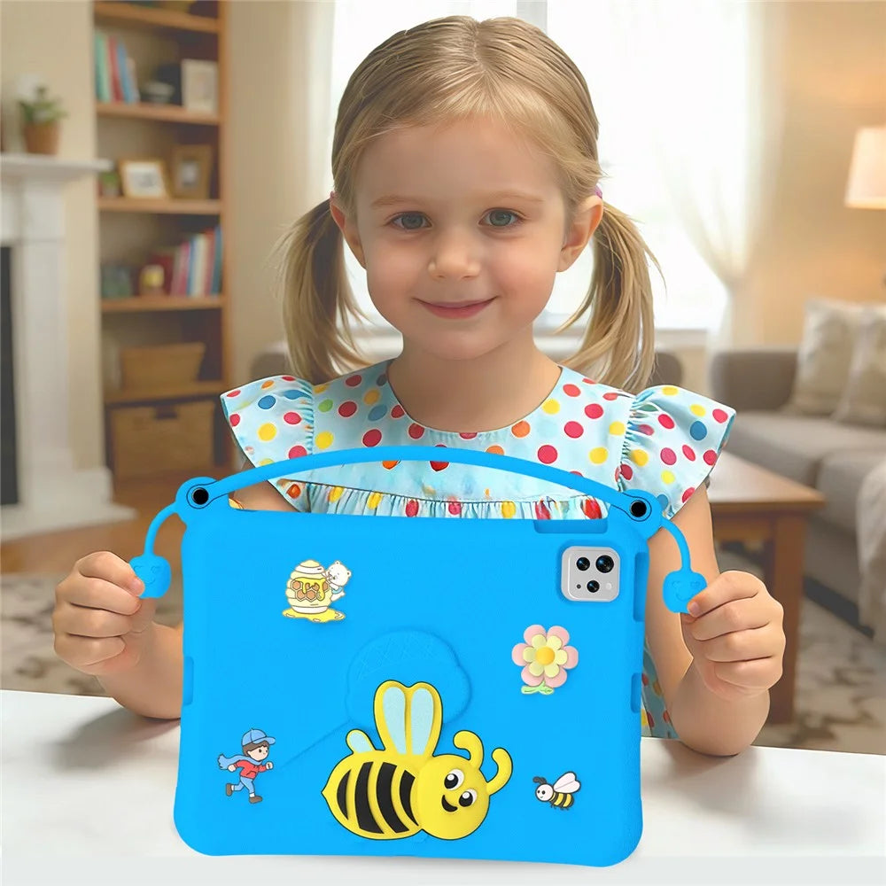 EVA Case For iPad (2025) / 10.9 (2022) / Pro 11 (2025) / (2024) / (2022) / (2021) / (2020) / (2018) / Air 11 (2026) / (2025) / (2024) / Air (2022) / (2020) Bee Style Kickstand Tablet Cover with Carry Handle - Blue - 6
