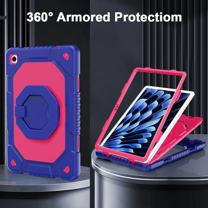 For Samsung Galaxy Tab A11+  /  A9+ Case Hand Grip Kickstand Shockproof Silicone + PC Tablet Cover with Detachable Strap  /  Pen Slot - Rose  /  Navy Blue - 2