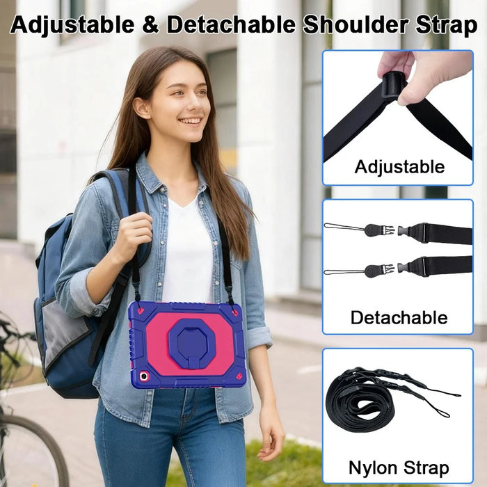 For Samsung Galaxy Tab A11+  /  A9+ Case Hand Grip Kickstand Shockproof Silicone + PC Tablet Cover with Detachable Strap  /  Pen Slot - Rose  /  Navy Blue - 6