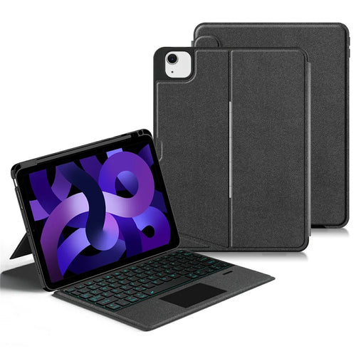For iPad Air (2022) / (2020) Leather Case + Bluetooth-Compatible Keyboard with Backlight Trackpad - 1