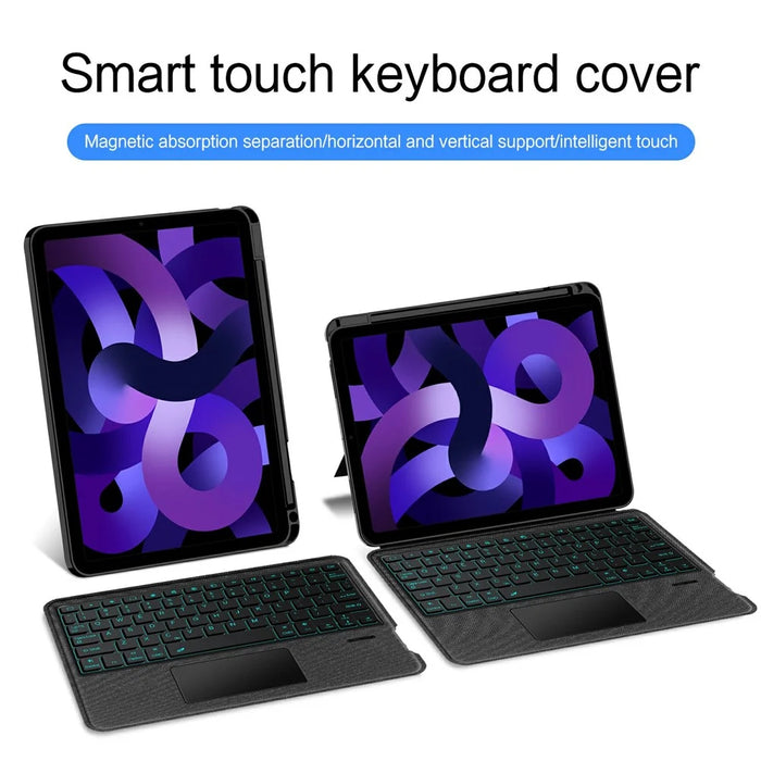 For iPad Air (2022) / (2020) Leather Case + Bluetooth-Compatible Keyboard with Backlight Trackpad - 4