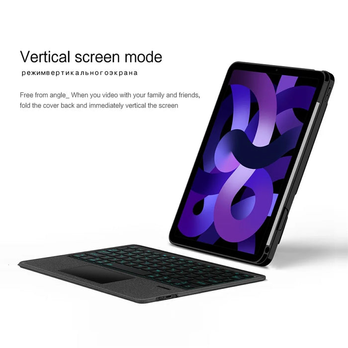 For iPad Air (2022) / (2020) Leather Case + Bluetooth-Compatible Keyboard with Backlight Trackpad - 6