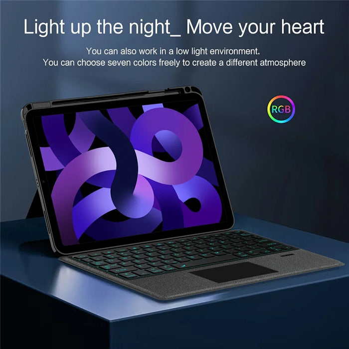 For iPad Air (2022) / (2020) Leather Case + Bluetooth-Compatible Keyboard with Backlight Trackpad - 7