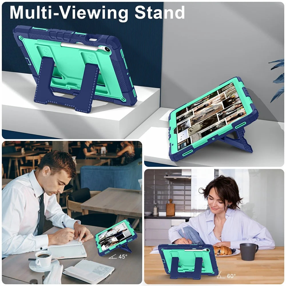Tablet Case For Samsung Galaxy Tab S10 Lite  /  S10 FE  /  S9 FE Anti Drop PC + Silicone Cover with Kickstand Strap Pen Slot - Navy Blue  /  Mint Green - 5