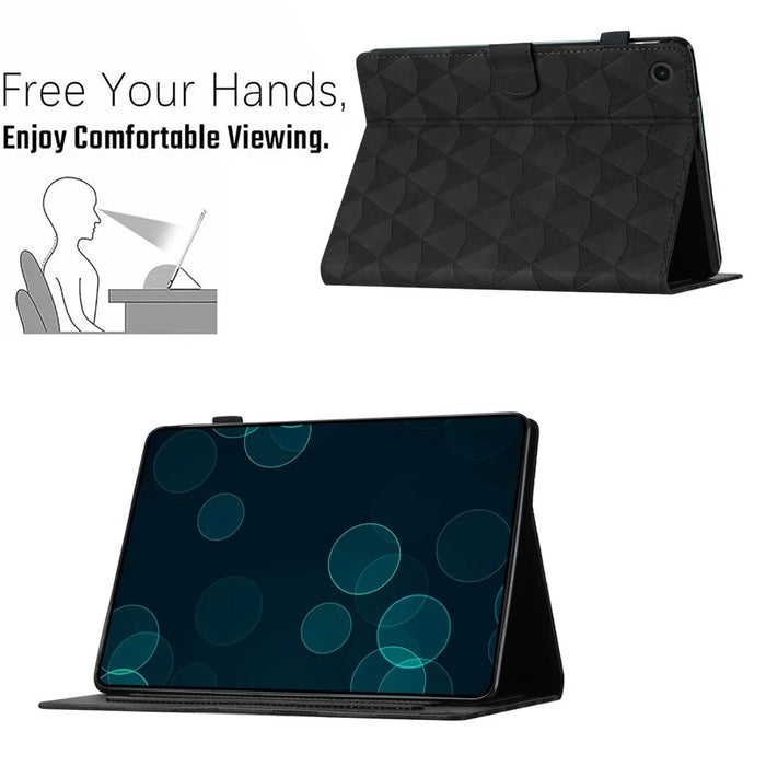 For Samsung Galaxy Tab A11+  /  A9+ Case Diamond Texture Leather Stand Flip Tablet Cover with Card Holder - Black - 5