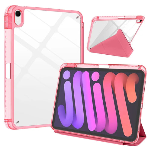 For iPad (2025)  /  10.9 (2022) Case Magnetic Closure Origami Stand Leather + TPU + Clear Acrylic Detachable Tablet Cover - Rose - 1