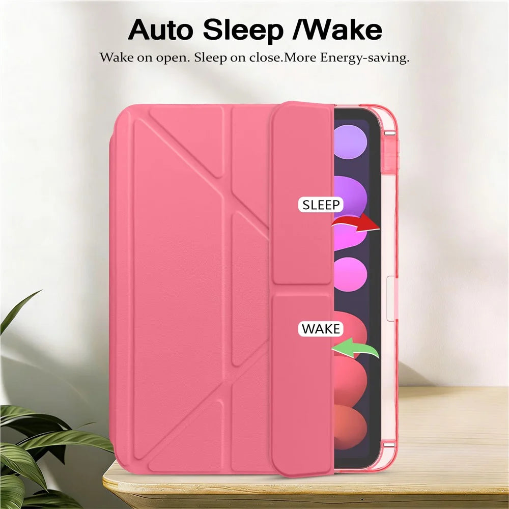 For iPad (2025)  /  10.9 (2022) Case Magnetic Closure Origami Stand Leather + TPU + Clear Acrylic Detachable Tablet Cover - Rose - 3