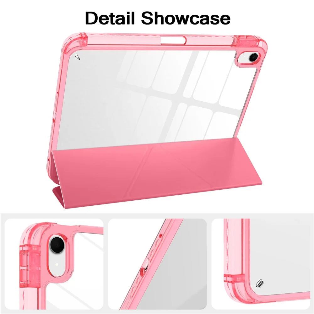 For iPad (2025)  /  10.9 (2022) Case Magnetic Closure Origami Stand Leather + TPU + Clear Acrylic Detachable Tablet Cover - Rose - 4