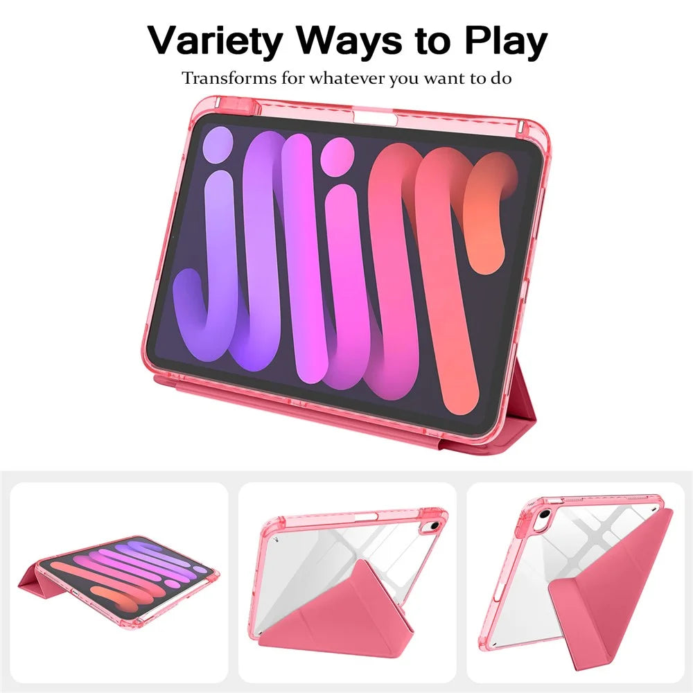 For iPad (2025)  /  10.9 (2022) Case Magnetic Closure Origami Stand Leather + TPU + Clear Acrylic Detachable Tablet Cover - Rose - 5