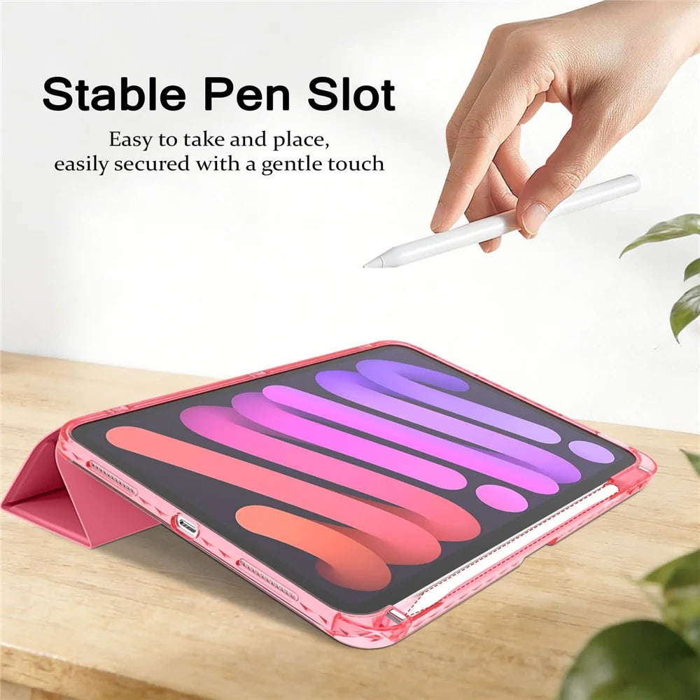 For iPad (2025)  /  10.9 (2022) Case Magnetic Closure Origami Stand Leather + TPU + Clear Acrylic Detachable Tablet Cover - Rose - 6