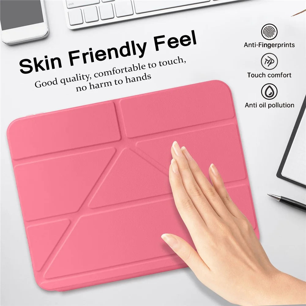 For iPad (2025)  /  10.9 (2022) Case Magnetic Closure Origami Stand Leather + TPU + Clear Acrylic Detachable Tablet Cover - Rose - 7