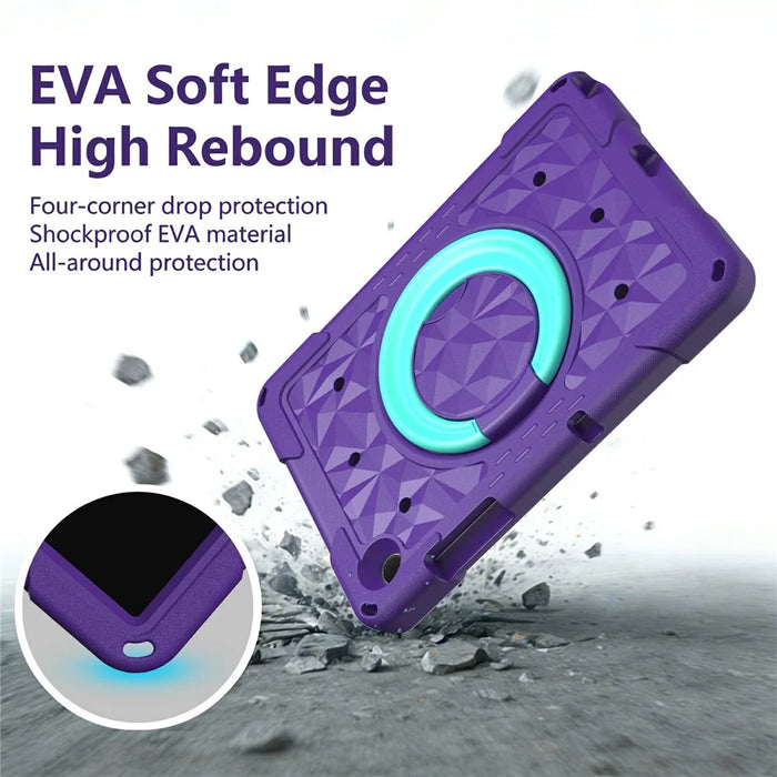 For Samsung Galaxy Tab A11  /  A9 Case Hand Grip Kickstand Geometric Pattern PC + EVA Tablet Cover with Shoulder Strap - Purple  /  Mint Green - 7