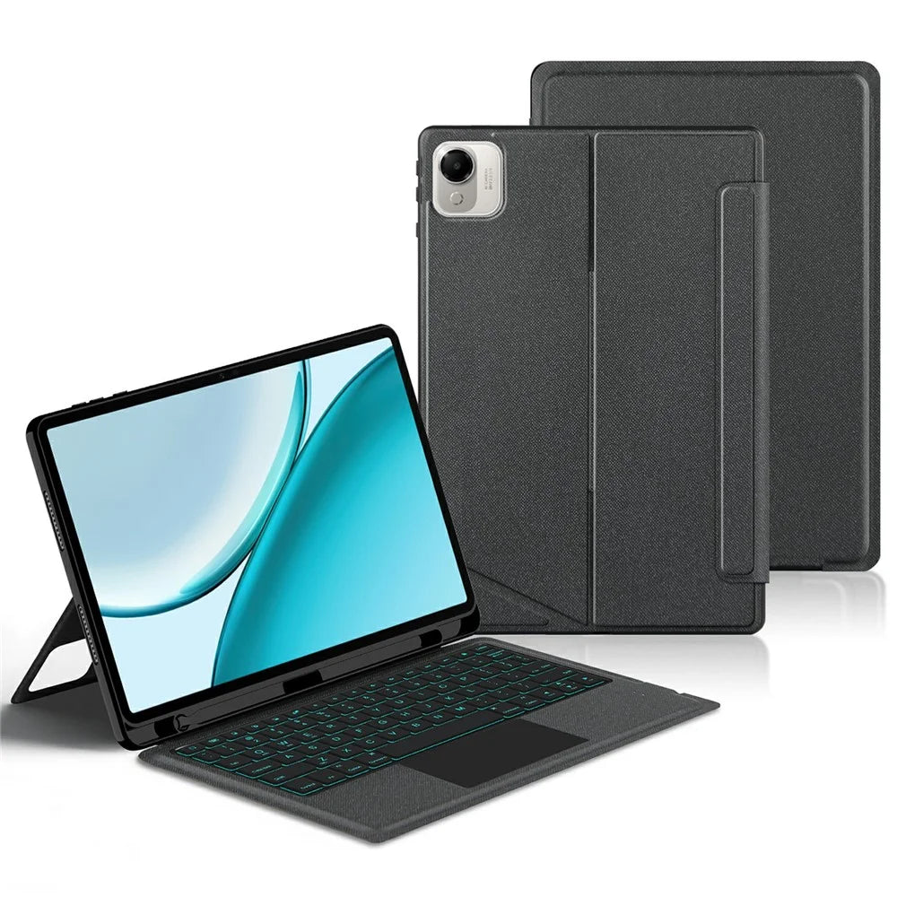 For Honor Pad X10 Pro Leather Case + Bluetooth-Compatible Keyboard with Backlight Trackpad - Black - 1