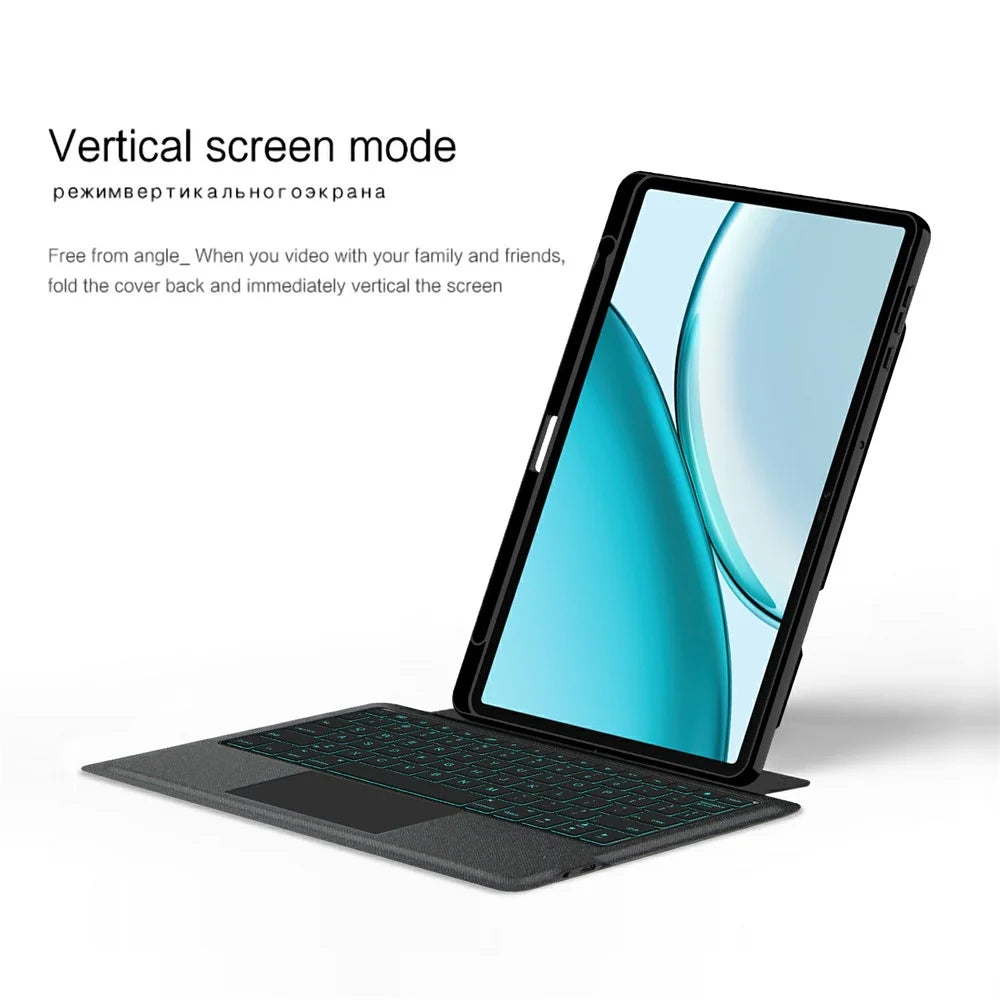 For Honor Pad X10 Pro Leather Case + Bluetooth-Compatible Keyboard with Backlight Trackpad - Black - 6