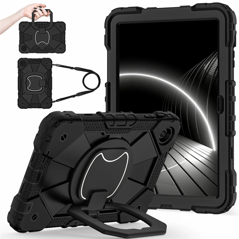 For T-Mobile REVVL Tab 2 (2025) Case Silicone + PC Hand Grip Kickstand Tablet Cover with Shoulder Strap - Black  /  Black - 1