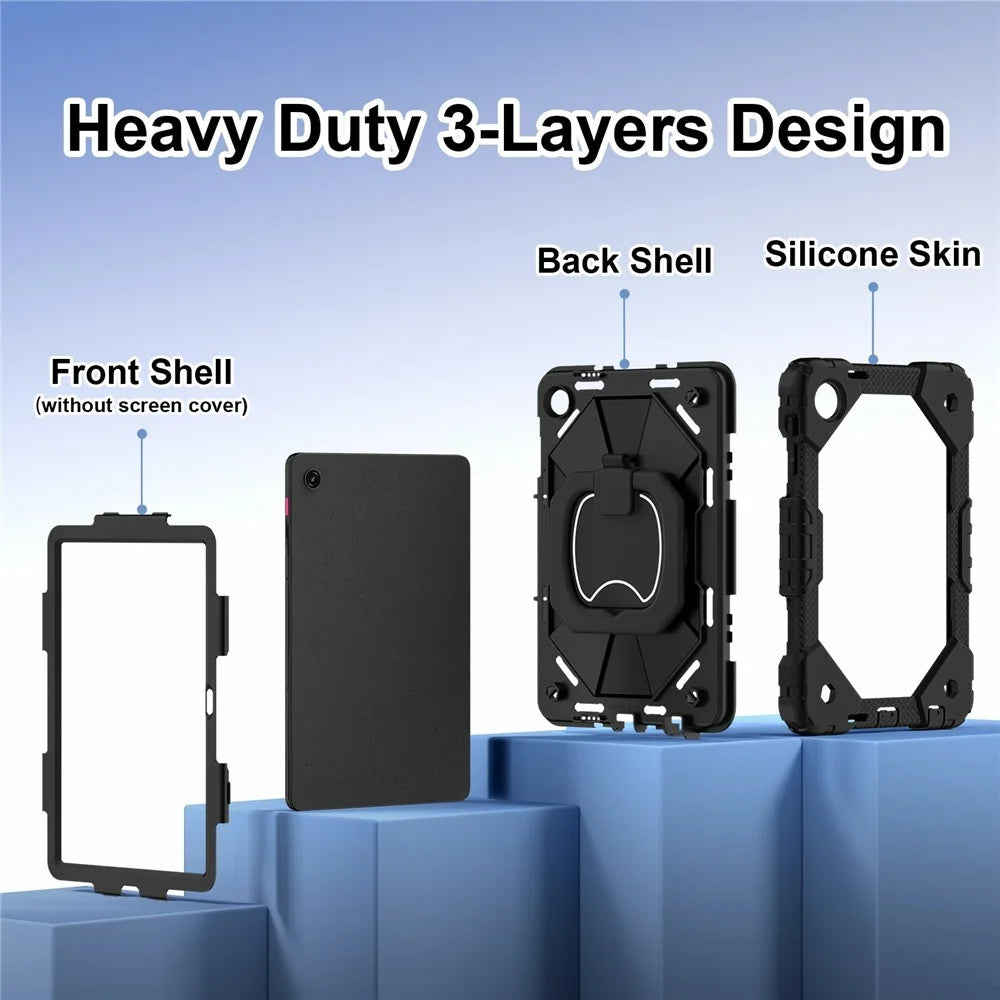 For T-Mobile REVVL Tab 2 (2025) Case Silicone + PC Hand Grip Kickstand Tablet Cover with Shoulder Strap - Black  /  Black - 3